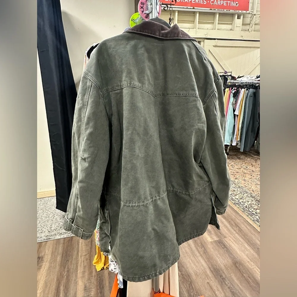 Vintage Carhartt green C52 MOS jacket blanket lined corduroy collar barn jacket - Picture 13 of 14